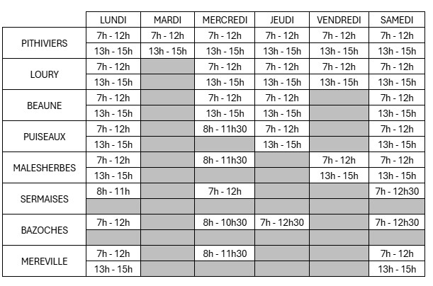 Horaires des déchèteries été 2025
